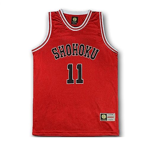 Herren Rot 11st Basketball Trikot Kaede Rukawa Cosplay Shirt, Rot/Ausflug, einfarbig (Getaway Solids), Mittel von FLOORSOUTH
