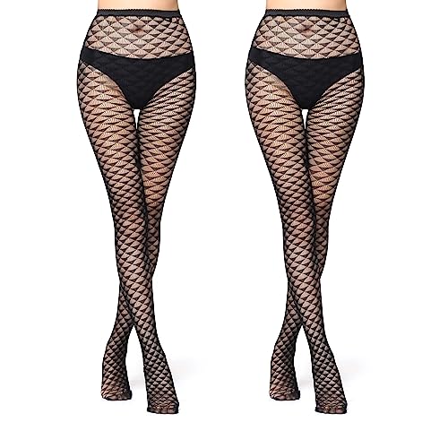 FLORA GAURD 2 PC Netzstrumpfhose Schwarz, Fishnet Stockings Strümpfe Strumpfhosen Netzstrümpfe Hohe Taille Fischernetz Strumpfhosen für Damen（6012） von FLORA GUARD