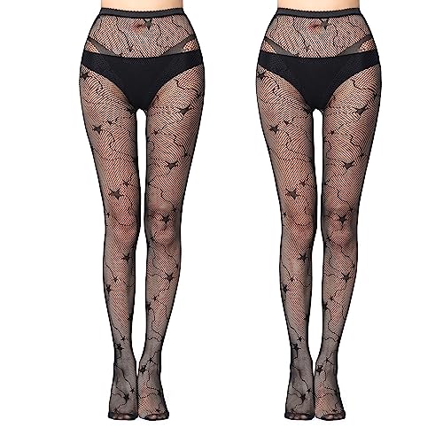 FLORA GAURD 2 PC Netzstrumpfhose Schwarz, Fishnet Stockings Strümpfe Strumpfhosen Netzstrümpfe Hohe Taille Fischernetz Strumpfhosen für Damen（6013） von FLORA GUARD