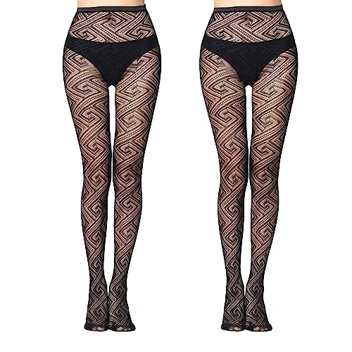 FLORA GAURD 2 PC Netzstrumpfhose Schwarz, Fishnet Stockings Strümpfe Strumpfhosen Netzstrümpfe Hohe Taille Fischernetz Strumpfhosen für Damen（6014） von FLORA GUARD