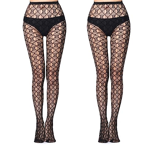 FLORA GAURD 2 PC Netzstrumpfhose Schwarz, Fishnet Stockings Strümpfe Strumpfhosen Netzstrümpfe Hohe Taille Fischernetz Strumpfhosen für Damen（6015） von FLORA GUARD