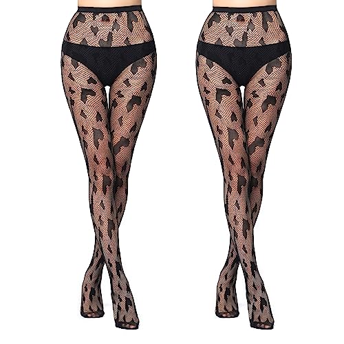 FLORA GAURD 2 PC Netzstrumpfhose Schwarz, Fishnet Stockings Strümpfe Strumpfhosen Netzstrümpfe Hohe Taille Fischernetz Strumpfhosen für Damen（6016） von FLORA GUARD