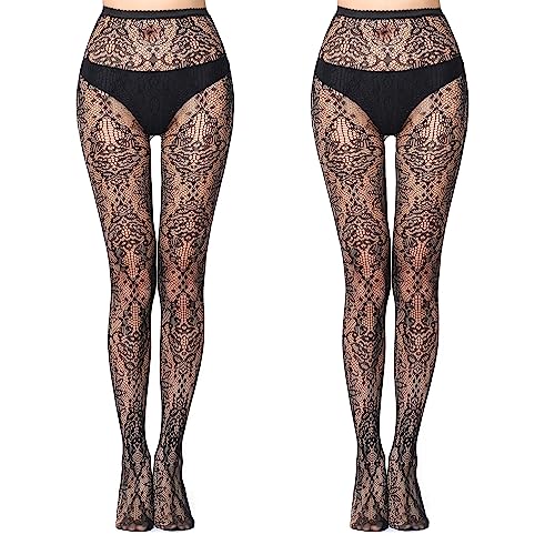 FLORA GAURD 2 PC Netzstrumpfhose Schwarz, Fishnet Stockings Strümpfe Strumpfhosen Netzstrümpfe Hohe Taille Fischernetz Strumpfhosen für Damen（6017） von FLORA GUARD