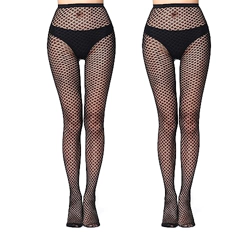 FLORA GAURD 2 PC Netzstrumpfhose Schwarz, Fishnet Stockings Strümpfe Strumpfhosen Netzstrümpfe Hohe Taille Fischernetz Strumpfhosen für Damen（6018） von FLORA GUARD