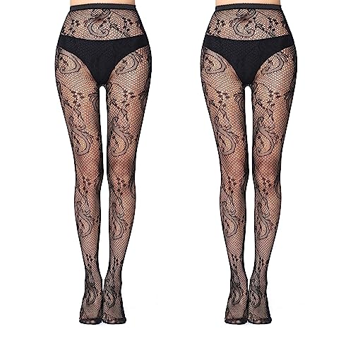 FLORA GAURD 2 PC Netzstrumpfhose Schwarz, Fishnet Stockings Strümpfe Strumpfhosen Netzstrümpfe Hohe Taille Fischernetz Strumpfhosen für Damen（6026） von FLORA GUARD