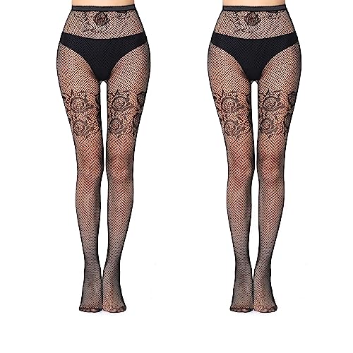 FLORA GAURD 2 PC Netzstrumpfhose Schwarz, Fishnet Stockings Strümpfe Strumpfhosen Netzstrümpfe Hohe Taille Fischernetz Strumpfhosen für Damen（6027） von FLORA GUARD