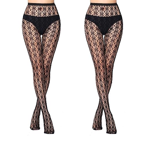 FLORA GAURD 2 PC Netzstrumpfhose Schwarz, Fishnet Stockings Strümpfe Strumpfhosen Netzstrümpfe Hohe Taille Fischernetz Strumpfhosen für Damen（6030） von FLORA GUARD