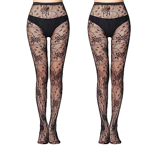 FLORA GAURD 2 PC Netzstrumpfhose Schwarz, Fishnet Stockings Strümpfe Strumpfhosen Netzstrümpfe Hohe Taille Fischernetz Strumpfhosen für Damen（6035） von FLORA GUARD