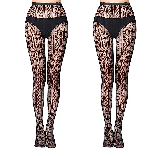 FLORA GAURD 2 PC Netzstrumpfhose Schwarz, Fishnet Stockings Strümpfe Strumpfhosen Netzstrümpfe Hohe Taille Fischernetz Strumpfhosen für Damen（6036） von FLORA GUARD