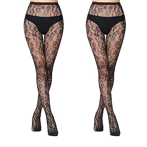 FLORA GAURD 2 PC Netzstrumpfhose Schwarz, Fishnet Stockings Strümpfe Strumpfhosen Netzstrümpfe Hohe Taille Fischernetz Strumpfhosen für Damen（6038） von FLORA GUARD