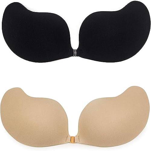 FLORATA Damen Trägerloser Selbstklebender wiederverwendbarer gepolsterter unsichtbarer klebriger Push-Up-BH für rückenfreies Kleid, Mango Schwarz+Mango Nackt, D FLORATA Damen Trägerloser Selbstklebender wiederverwendbarer gepolsterter unsichtbarer klebriger Push-Up-BH für rückenfreies Kleid, Mango Schwarz+Mango Nackt, D von FLORATA