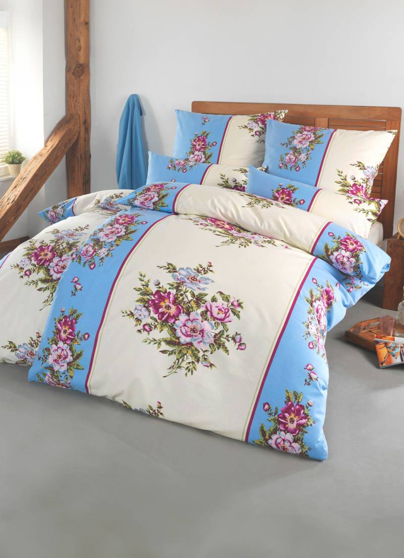 Bettwäsche-Garnitur in Flausch-Biber-Qualität, Größe 115 (80/80 cm + 155/220 cm), Blau von FLORELLA