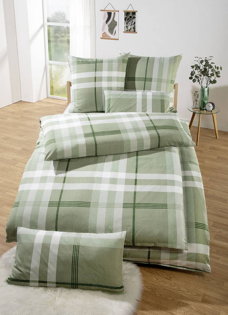 Bettwäsche-Garnitur in Microfaser-Qualität, Größe 111 (40/80 cm + 135/200 cm), Grün-Bunt von FLORELLA