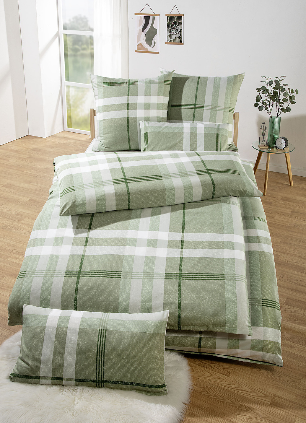 Bettwäsche-Garnitur in Microfaser-Qualität, Größe 112 (80/80 cm + 135/200 cm), Grün-Bunt von FLORELLA