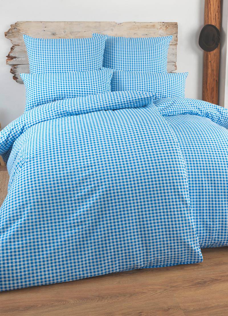 Bettwäsche-Garnitur mit Reißverschluss, Größe 115 (80x80 cm + 155x220 cm), Blau von FLORELLA