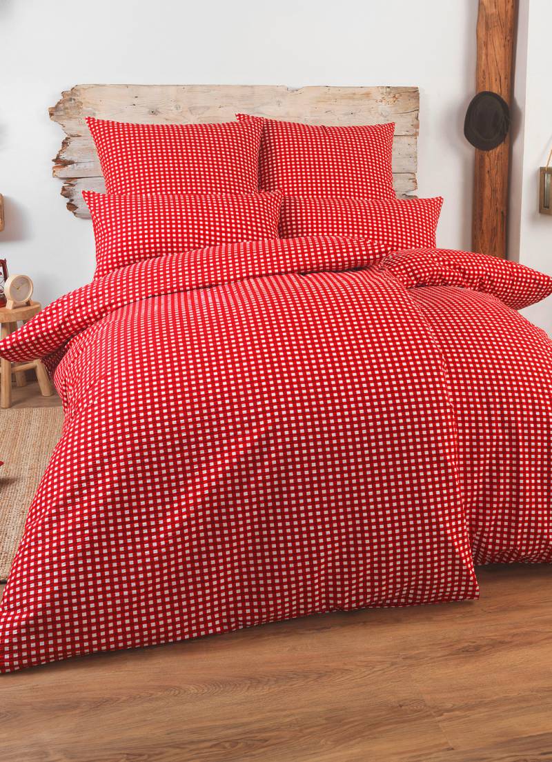 Bettwäsche-Garnitur mit Reißverschluss, Größe 115 (80x80 cm + 155x220 cm), Rot von FLORELLA