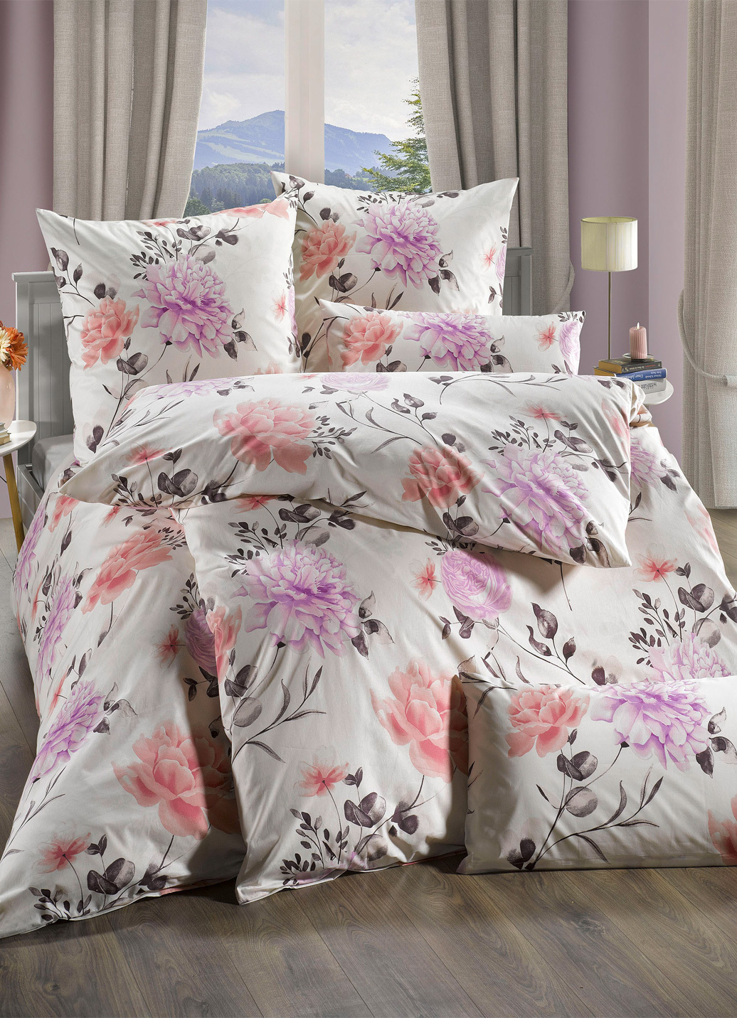 Fein-Renforce-Bettwäsche-Garnitur von Florella, Größe 112 (80x80 cm + 135x200 cm), Silber von FLORELLA