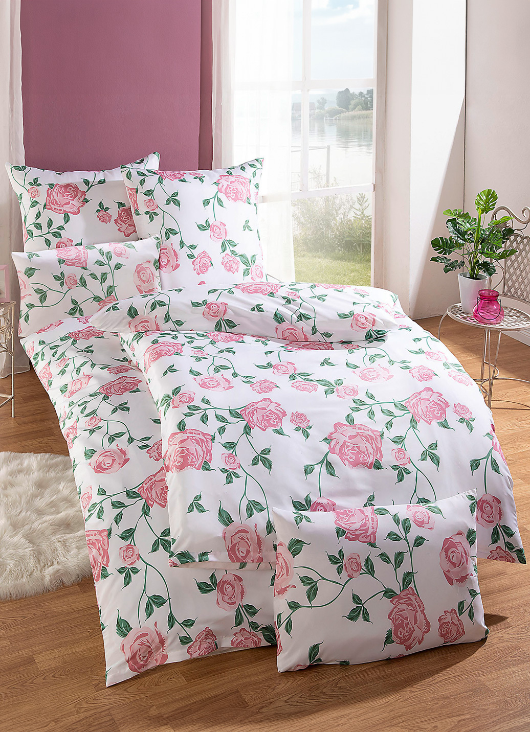 Florella Bettwäsche-Garnitur in Microfaser-Qualität, Größe 115 (80/80 cm + 155/220 cm), Rosé von FLORELLA