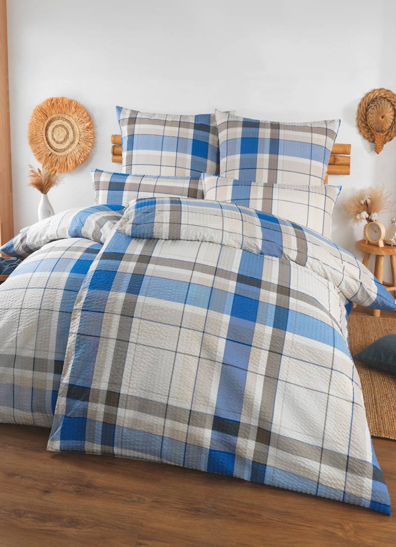 Seersucker Bettwäsche-Garnitur von Florella, Größe 112 (80/80 cm + 135/200 cm), Blau-Grau von FLORELLA