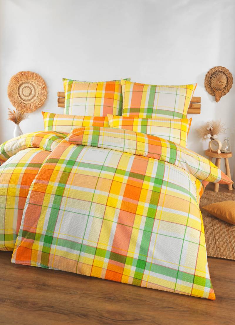 Seersucker Bettwäsche-Garnitur von Florella, Größe 115 (80/80 cm + 155/220 cm), Terra-Gelb von FLORELLA