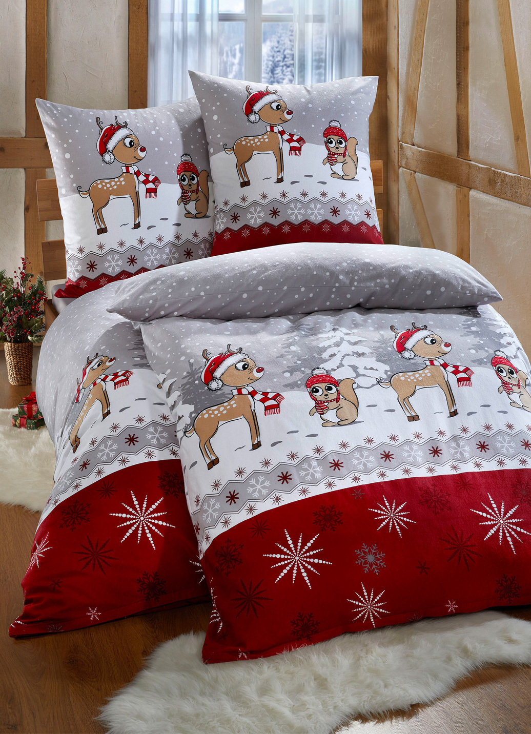 Soft-Biber Bettwäsche-Garnitur von Florella, Größe 112 (80/80 cm + 135/200 cm), Bunt von FLORELLA