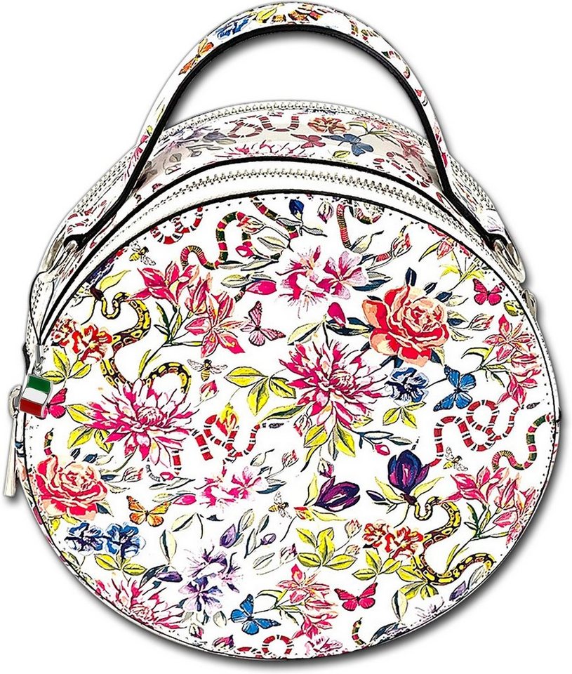 FLORENCE Abendtasche Florence Circle Bag Damen Handtasche run (Abendtasche, Abendtasche), Damen Tasche Echtleder mehrfarbig, weiß, Blumen, Fantasia von FLORENCE