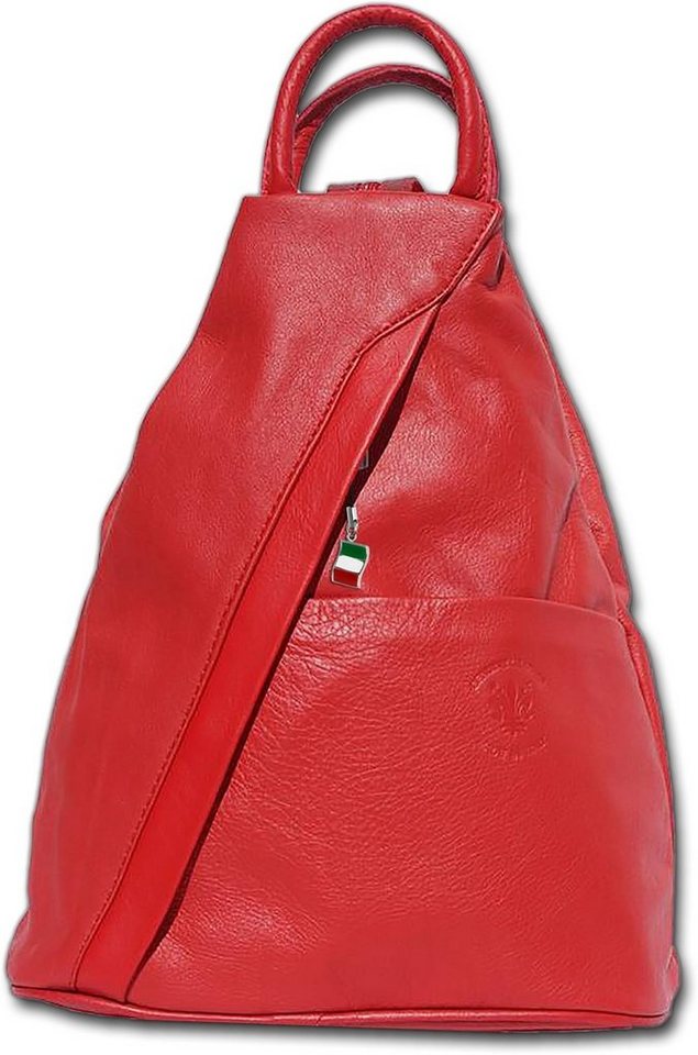 FLORENCE Cityrucksack Florence Damen Tasche Echtleder rot (Schultertasche, Schultertasche), Damen Rucksack Echtleder rot, Made-In Italy von FLORENCE