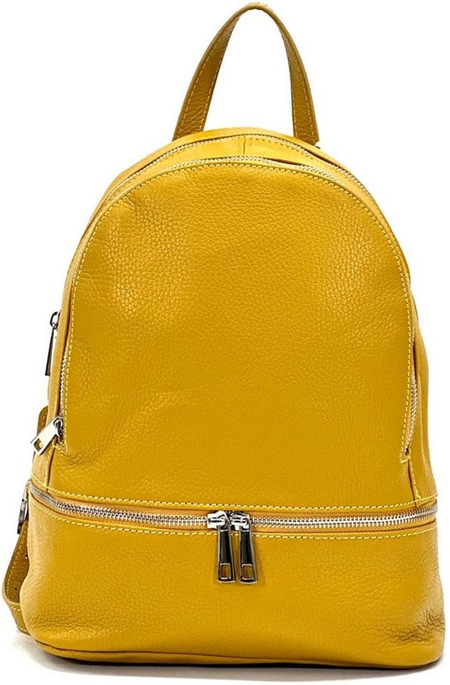 FLORENCE Cityrucksack Florence Damen Rucksack Echtleder (Cityrucksack), Damen Tasche Echtleder gelb, Made-In Italy von FLORENCE