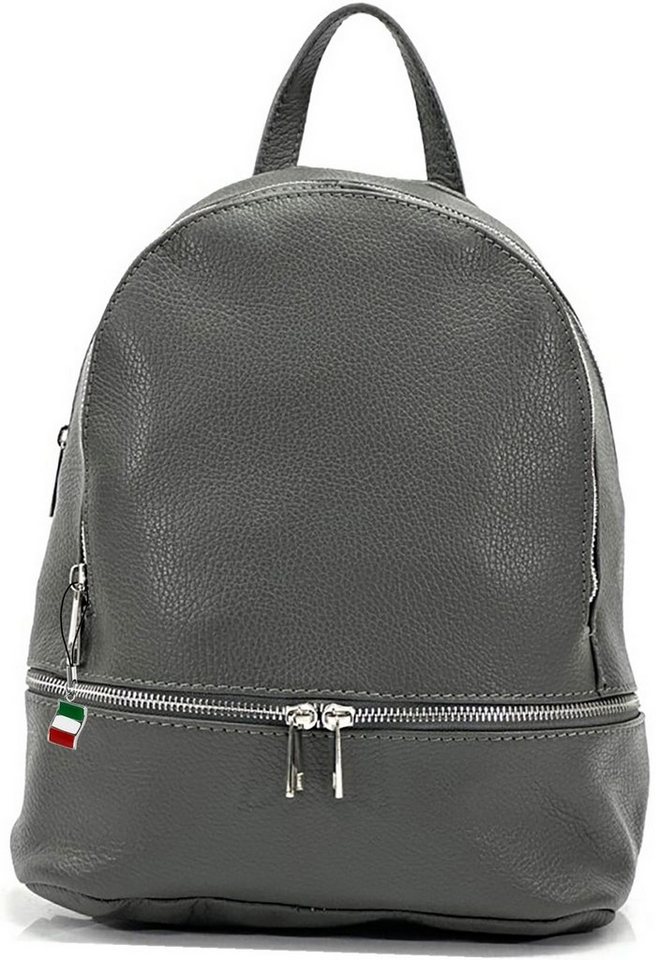 FLORENCE Cityrucksack Florence Damen Rucksack Echtleder (Cityrucksack, Cityrucksack), Damen Tasche Echtleder grau, Made-In Italy von FLORENCE