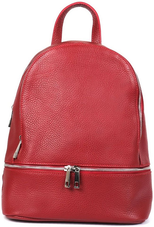 FLORENCE Cityrucksack Florence Damen Rucksack Echtleder (Cityrucksack, Cityrucksack), Damen Tasche Echtleder rot, Made-In Italy von FLORENCE