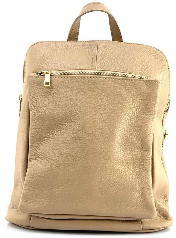 FLORENCE Cityrucksack Florence Damen Rucksack Echtleder (Cityrucksack, Cityrucksack), Damen Tasche Echtleder taupe, beige, Made-In Italy von FLORENCE