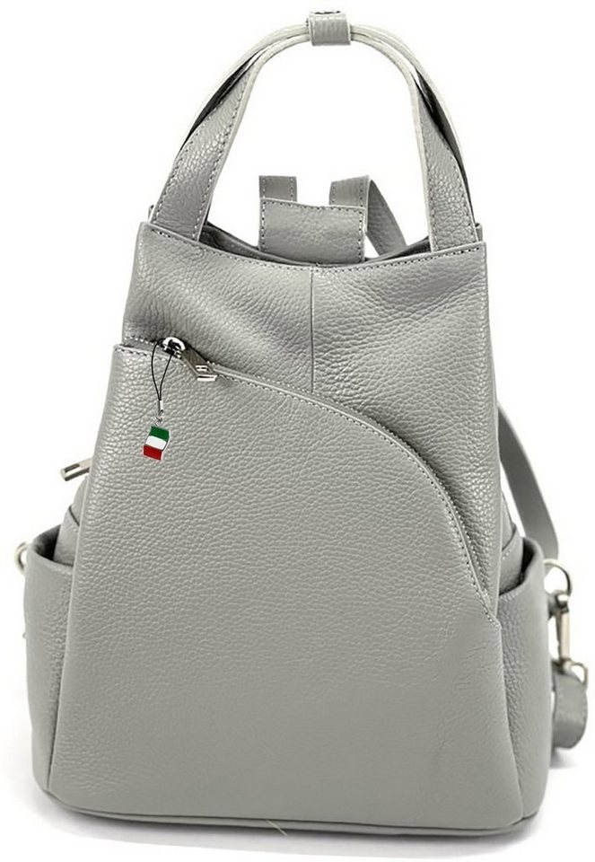 FLORENCE Cityrucksack Florence Damen Rucksack Echtleder (Cityrucksack, Cityrucksack), Damen Tasche Echtleder hellgrau, Made-In Italy von FLORENCE