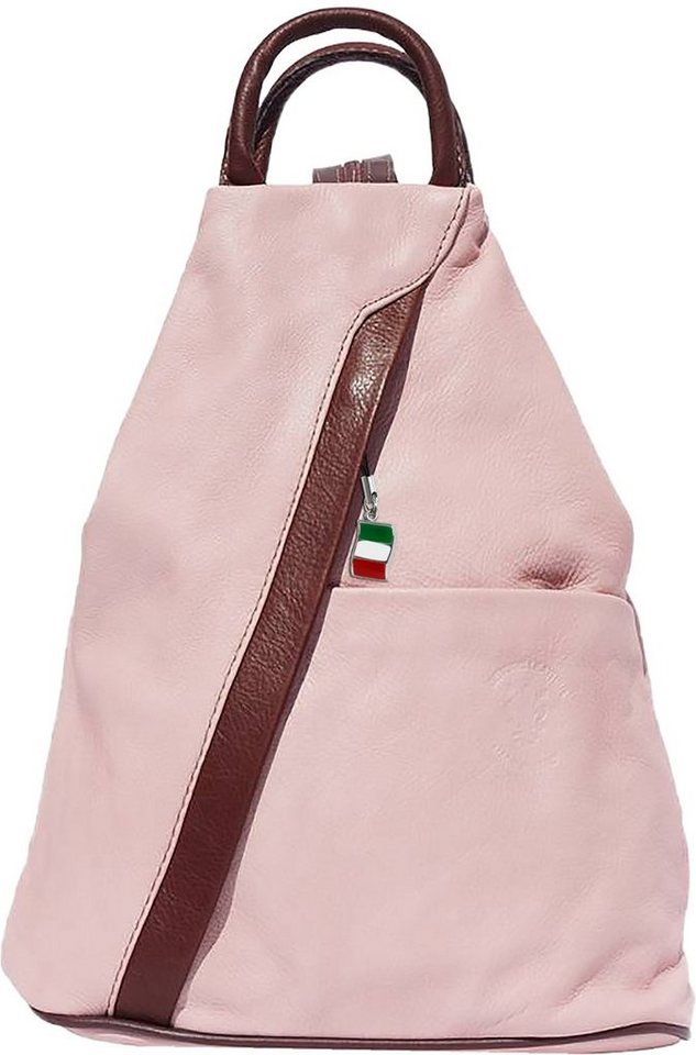 FLORENCE Schultertasche Florence Damen Rucksack Schultertasche (Cityrucksack), Damen Leder Cityrucksack, Schultertasche, rosa, braun ca. 26cm von FLORENCE