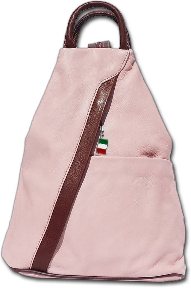 FLORENCE Cityrucksack Florence Damen Tasche Echtleder rosa (Schultertasche, Schultertasche), Damen Rucksack Echtleder rosa, braun, Made-In Italy von FLORENCE