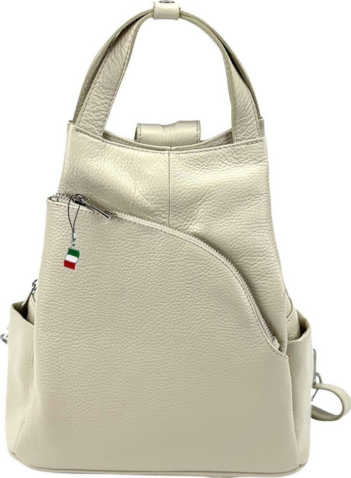 FLORENCE Cityrucksack Florence Rucksack Damen Echtleder (Cityrucksack), Damen Leder Cityrucksack, beige ca. 27cm von FLORENCE