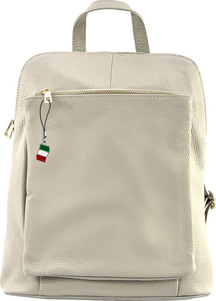 FLORENCE Cityrucksack Florence Rucksack Damen Echtleder (Cityrucksack), Damen Leder Cityrucksack, beige ca. 30cm von FLORENCE