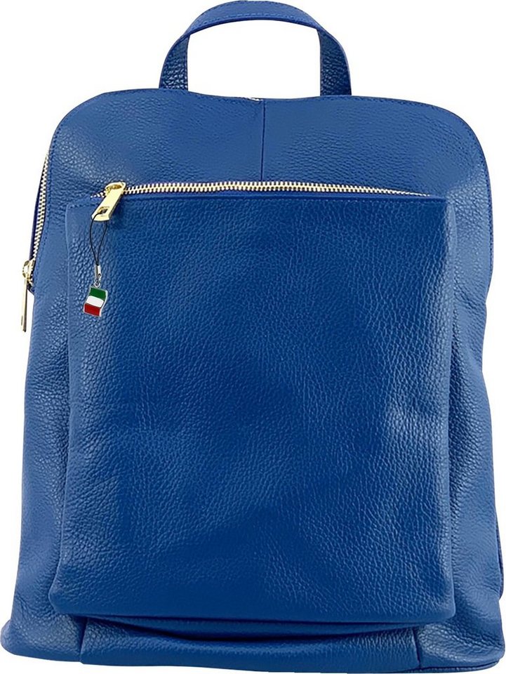 FLORENCE Cityrucksack Florence Rucksack Damen Echtleder (Cityrucksack), Damen Leder Cityrucksack, blau ca. 30cm von FLORENCE