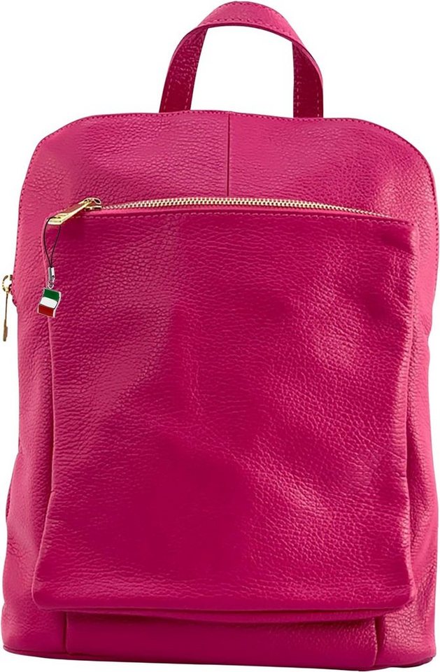 FLORENCE Cityrucksack Florence Rucksack Damen Echtleder (Cityrucksack), Damen Leder Cityrucksack, fuchsia, pink ca. 30cm von FLORENCE