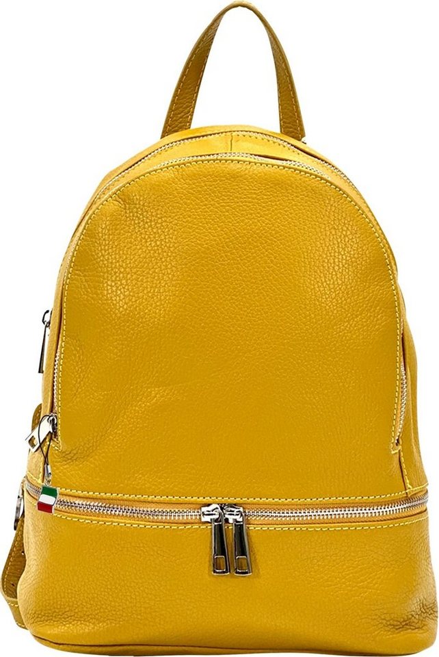 FLORENCE Cityrucksack Florence Rucksack Damen Echtleder (Cityrucksack), Damen Leder Cityrucksack, gelb ca. 32cm von FLORENCE