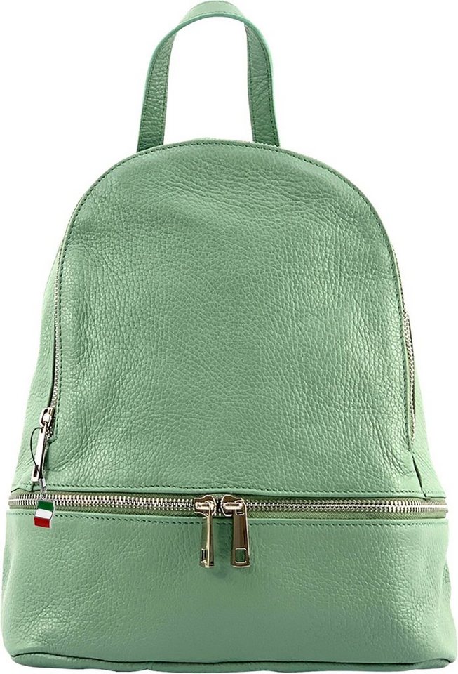 FLORENCE Cityrucksack Florence Rucksack Damen Echtleder (Cityrucksack), Damen Leder Cityrucksack, hellgrün ca. 32cm von FLORENCE