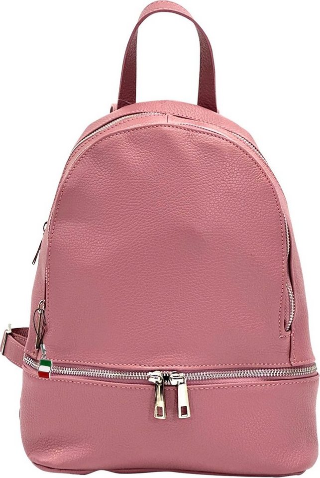 FLORENCE Cityrucksack Florence Rucksack Damen Echtleder (Cityrucksack), Damen Leder Cityrucksack, rosa ca. 32cm von FLORENCE