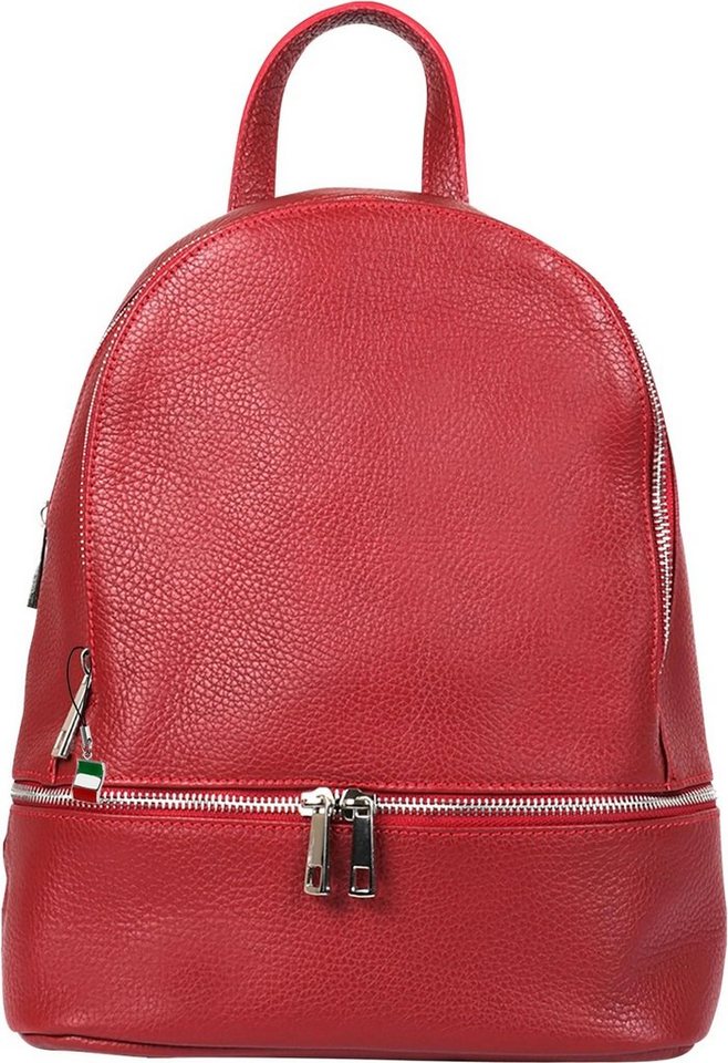 FLORENCE Cityrucksack Florence Rucksack Damen Echtleder (Cityrucksack), Damen Leder Cityrucksack, rot ca. 32cm von FLORENCE