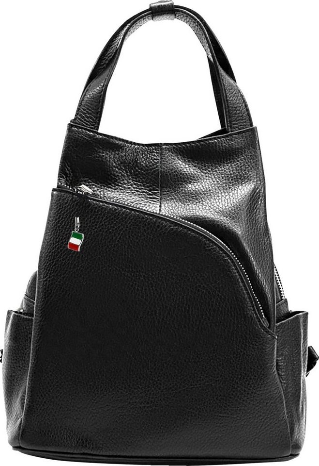 FLORENCE Cityrucksack Florence Rucksack Damen Echtleder (Cityrucksack), Damen Leder Cityrucksack, schwarz ca. 27cm von FLORENCE