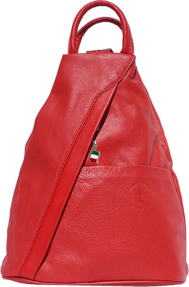 FLORENCE Schultertasche Florence Damen Rucksack Schultertasche (Cityrucksack), Damen Leder Cityrucksack, Schultertasche, rot ca. 26cm von FLORENCE