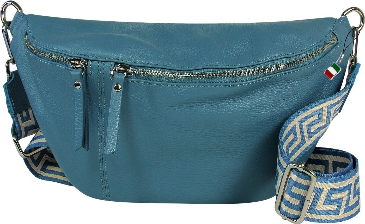 FLORENCE Gürteltasche Florence Echtleder BomBag Damen extra groß (Gürteltasche), Damen Leder Gürteltasche, blau ca. 37cm x ca. 20cm von FLORENCE