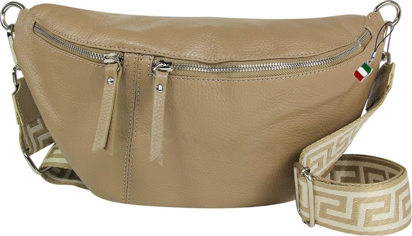 FLORENCE Gürteltasche Florence Echtleder BomBag Damen extra groß (Gürteltasche), Damen Leder Gürteltasche, taupe, beige ca. 37cm x ca. 20cm von FLORENCE