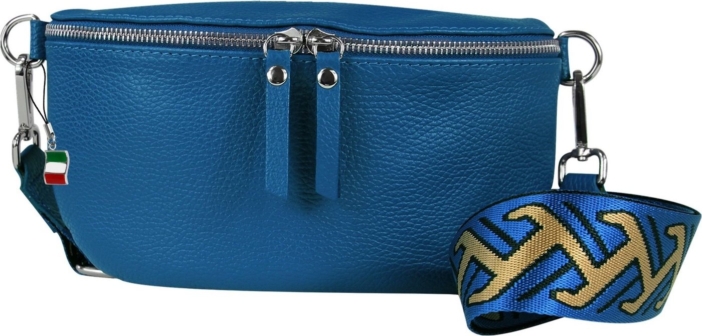 FLORENCE Gürteltasche Florence Echtleder Damen Gürteltasche blau (Gürteltasche), Damen Leder Gürteltasche, blau, mehrfarbig ca. 25cm von FLORENCE