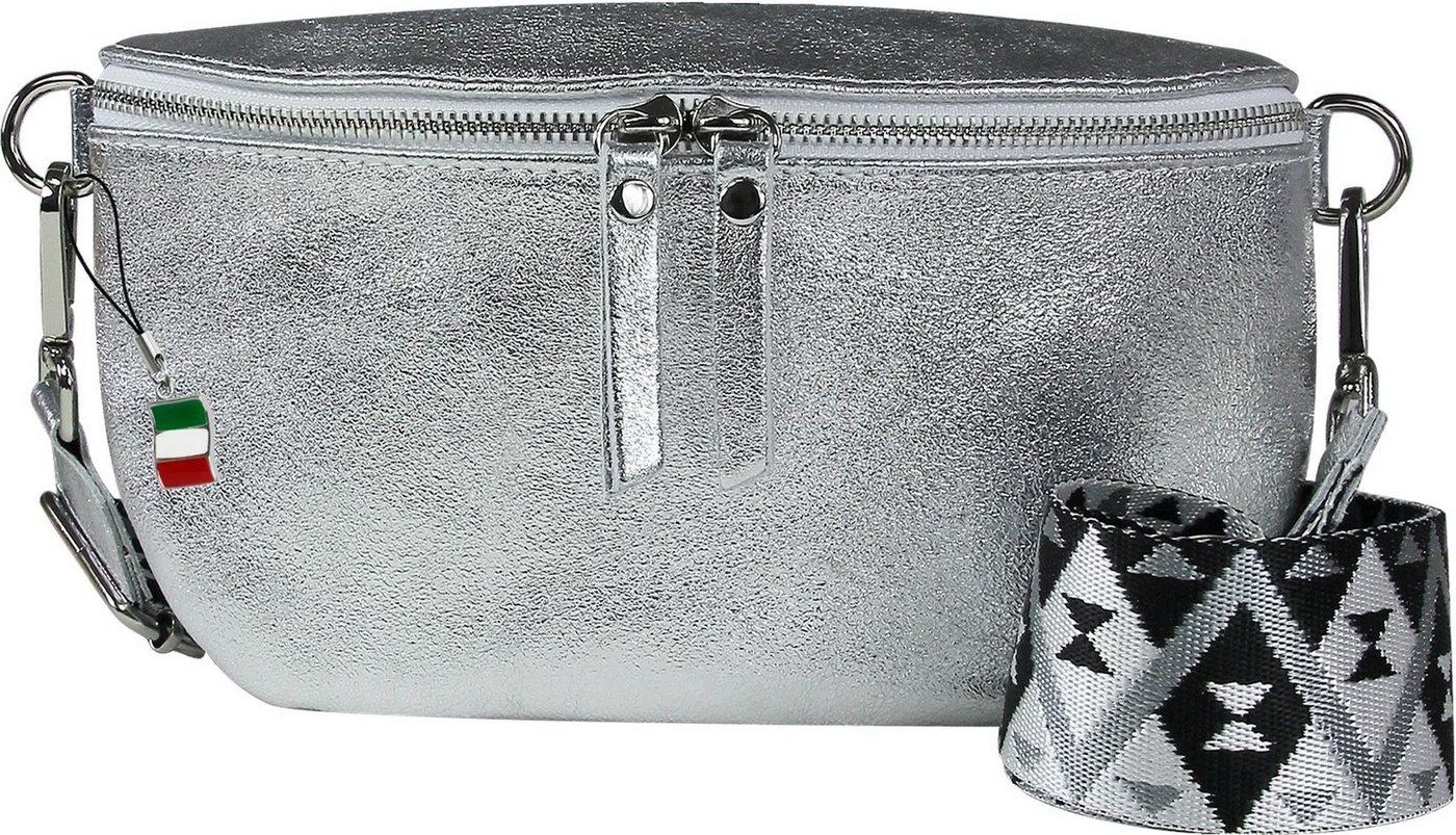 FLORENCE Gürteltasche Florence Echtleder Gürteltasche Damen (Gürteltasche), Damen Leder Gürteltasche, silber, mehrfarbig ca. 25cm von FLORENCE