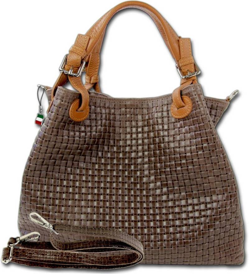 FLORENCE Handtasche Florence Damen Handtasche Echtleder (Handtasche), Damen Leder Handtasche, Umhängetasche, dunkelbraun ca. 31cm x ca. 28cm von FLORENCE