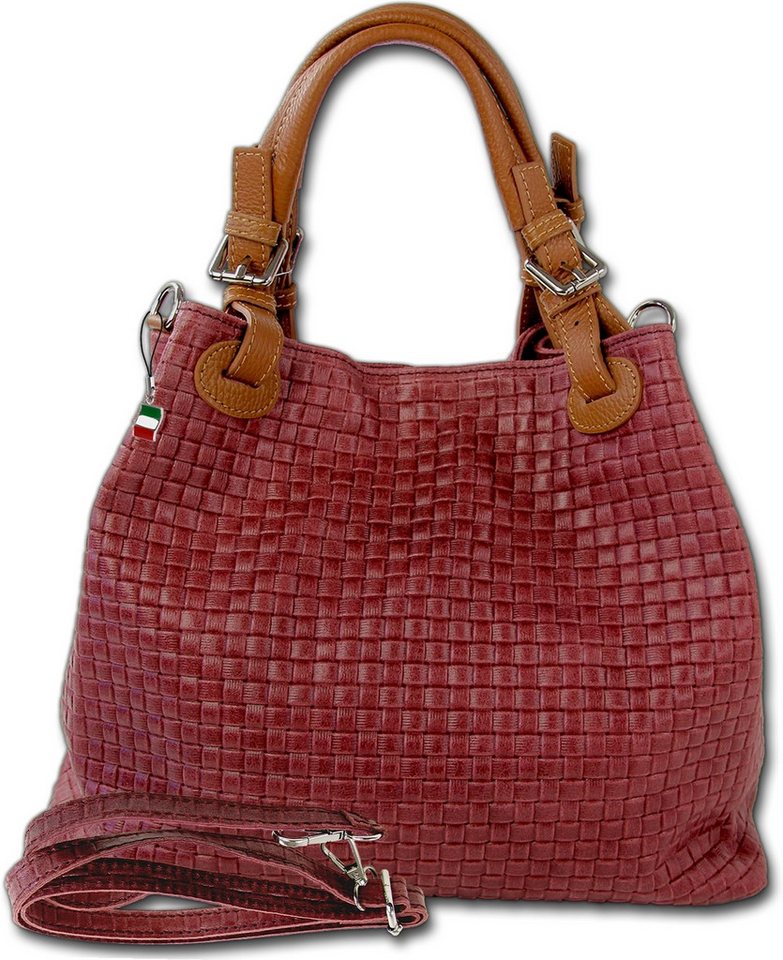 FLORENCE Handtasche Florence Damen Handtasche Echtleder (Handtasche), Damen Leder Handtasche, Umhängetasche, dunkelrot, bordeaux ca. 31cm von FLORENCE